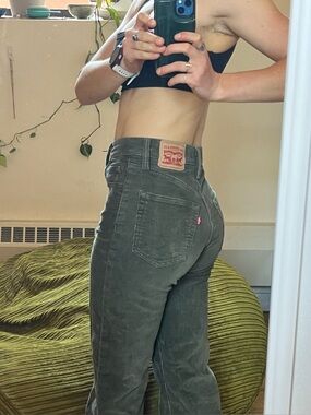 Levi's Ribcage Straight Ankle Corduroy Jeans — Olive